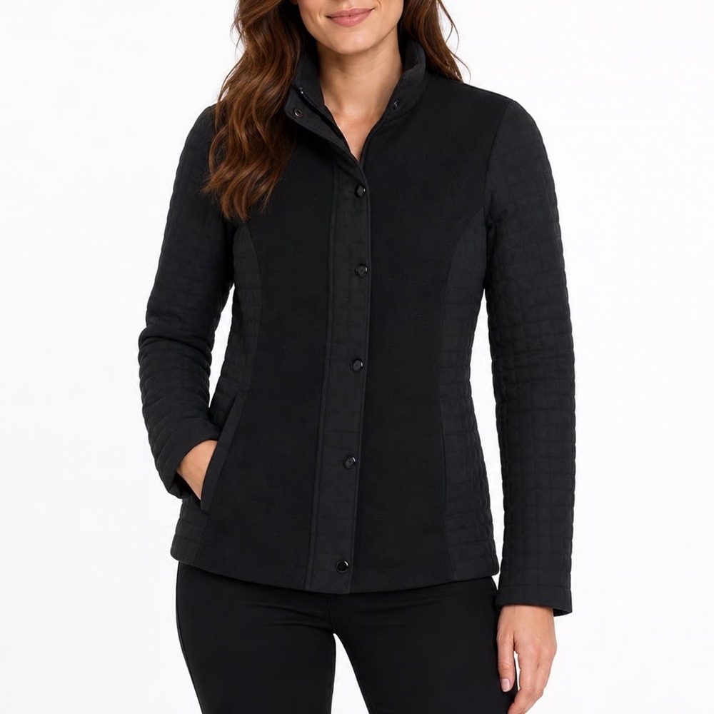 Fabletics Black Mixed Media Quilted Full Zip Jacket S